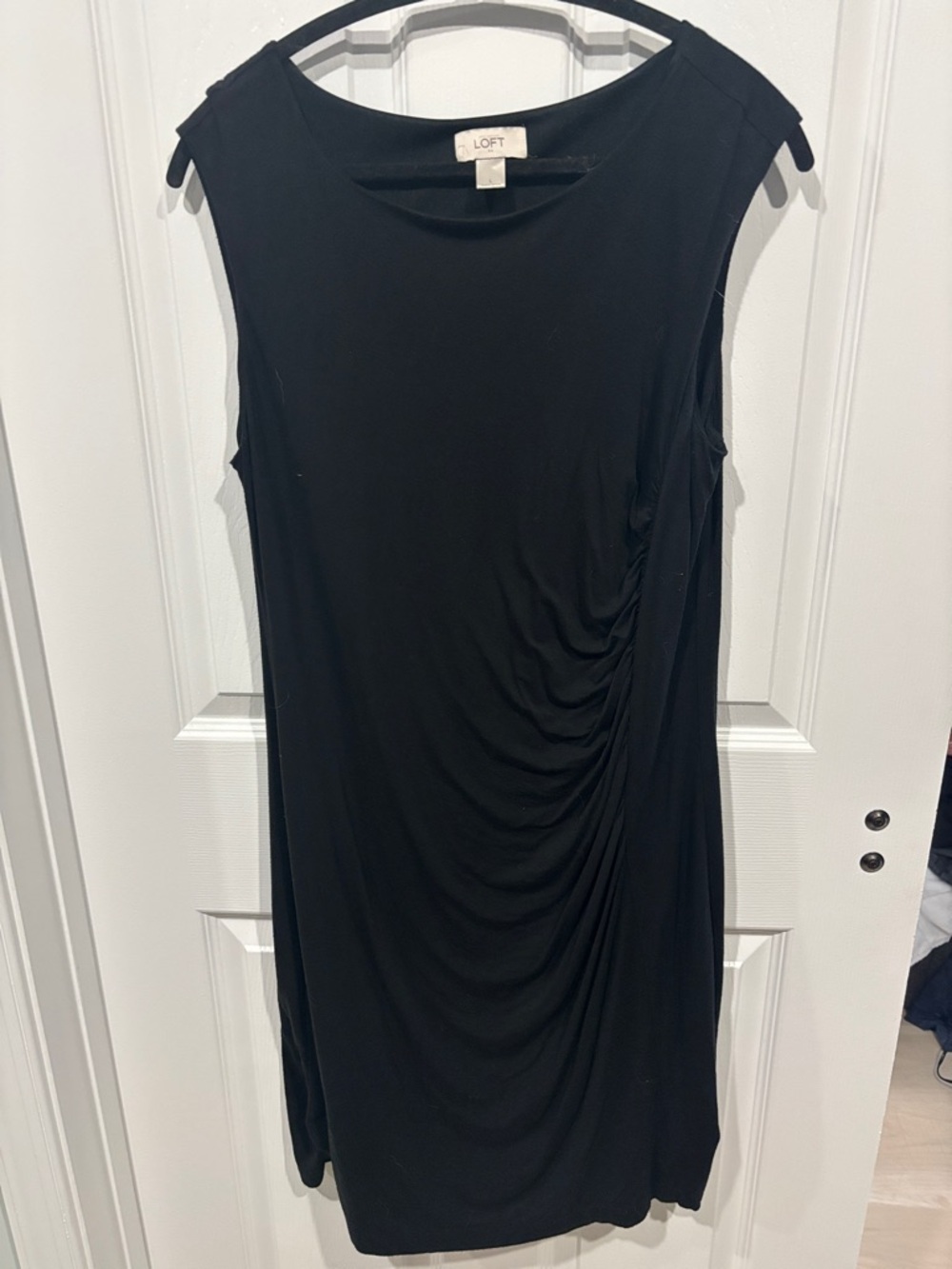 LOFT Black Sleeveless Side-Ruched Dress